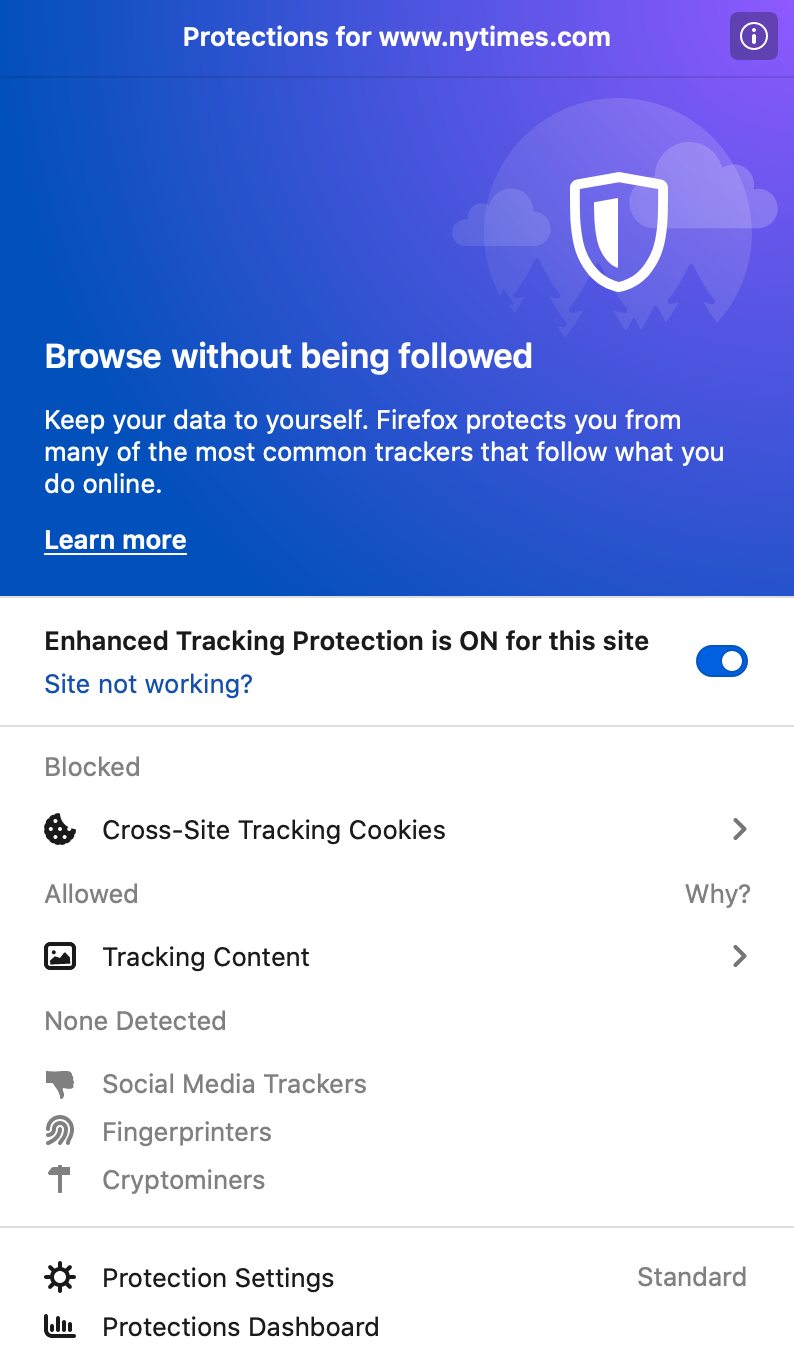 Firefox now blocks third-party tracking cookies, cryptomining scripts by  default - Help Net Security