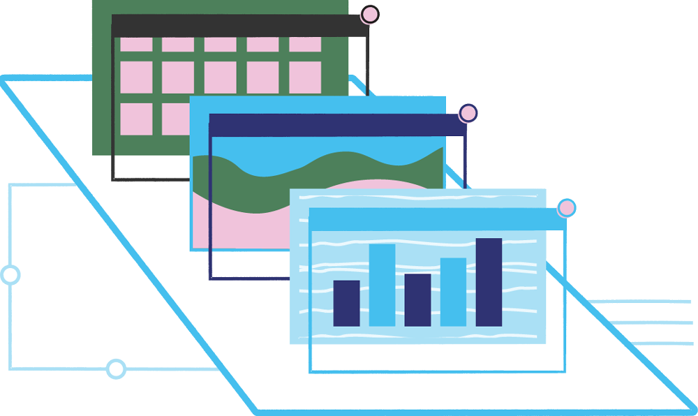 Illustration of several different marketing channels connected by funky lines.